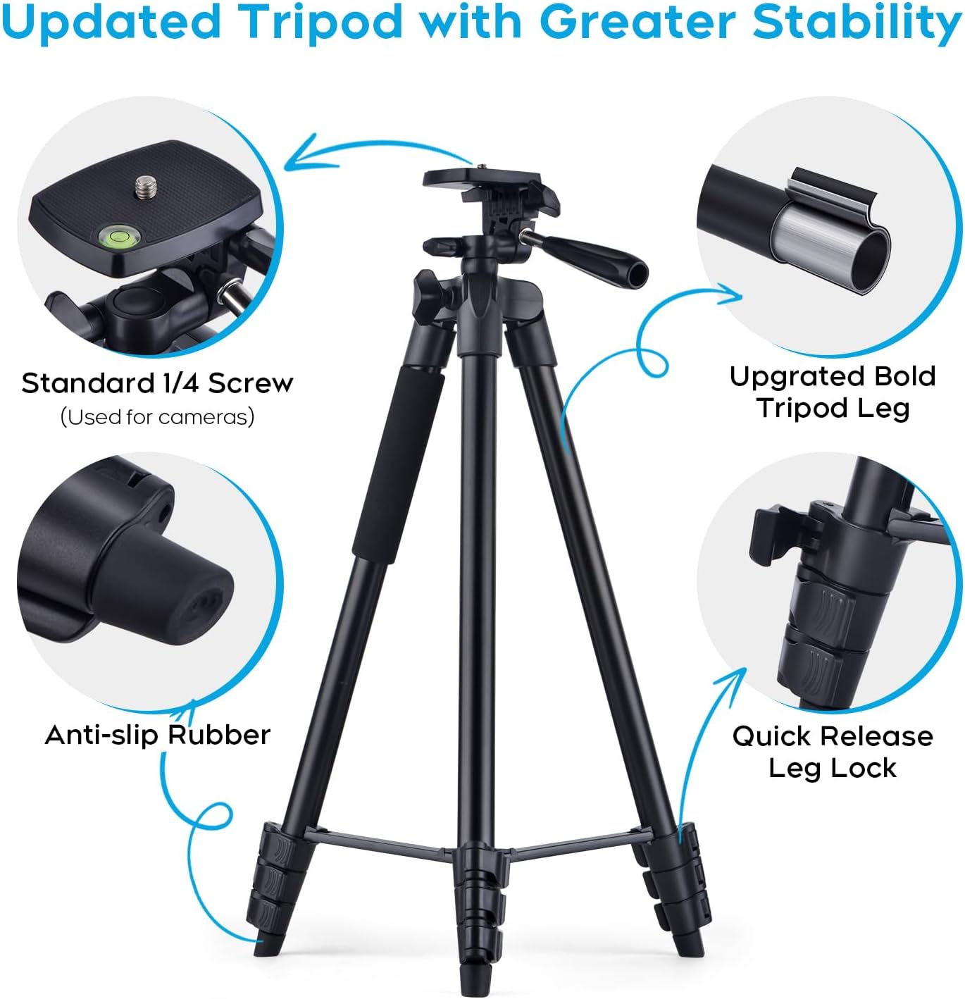 LINKCOOL 160cm/63 Adjustable Phone Tripod, Lightweight Portable Stand with Remote Shutter for iPhone Samsung Smartphone & Camera image 6 of 6 B0C9HNMYHF