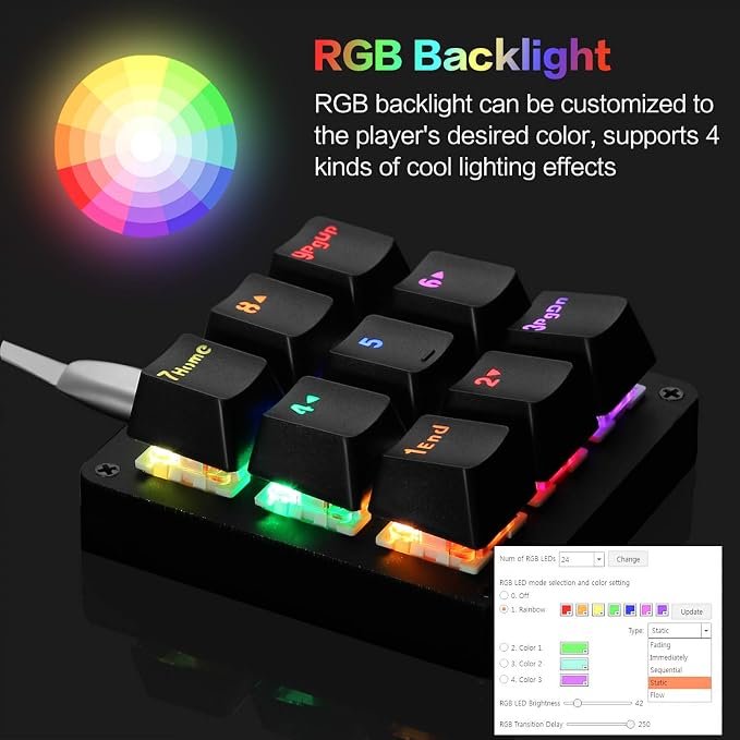Teclado Mecánico Koolertron One Handed USB-C RGB miniatura 4