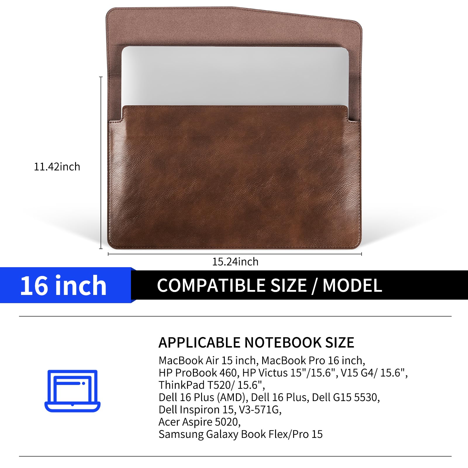 Amazon.co.jp: CPNVWA 16インチ 本革 ノートパソコンスリーブ MacBook