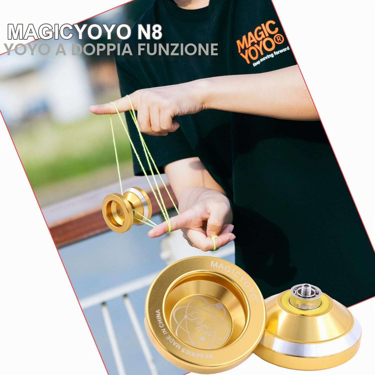 MAGICYOYO N8 Yoyos Pro Yoyo Responsivo e Unresponsivo Yo-yo per Bambini, Adolescenti e Adulti, Principianti a Avanzati, Yo Yo in Metallo con Ruota Libera+12 Corde per Yo-yos+Borsa+ Rimuovi, Dorato