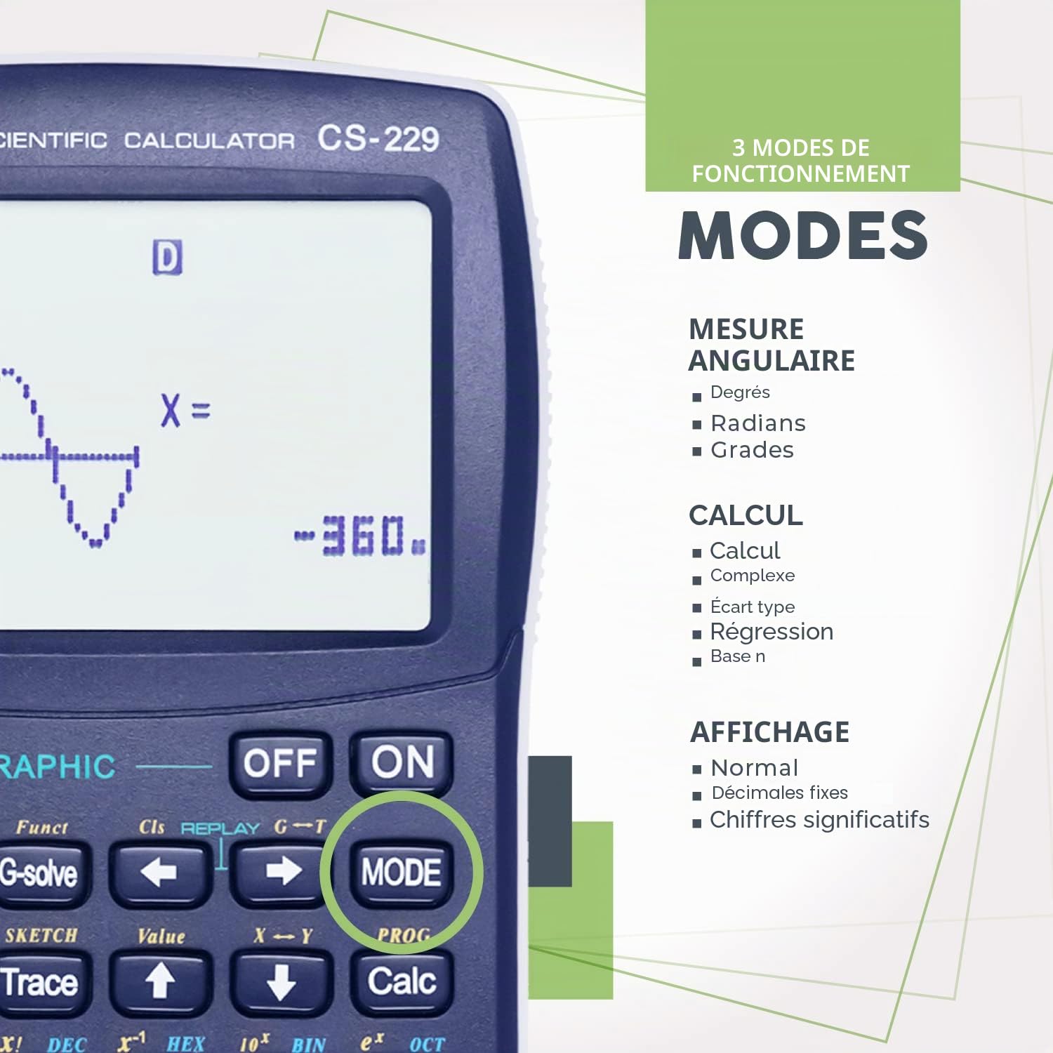 Calculateur Scientific avec Fonctions Graphiques - Multiple Modes avec Interface intuitive - Parfait pour Les débutants et Les Courses, Les écoles élevées ou Les Colleges, CATIGA CS-229