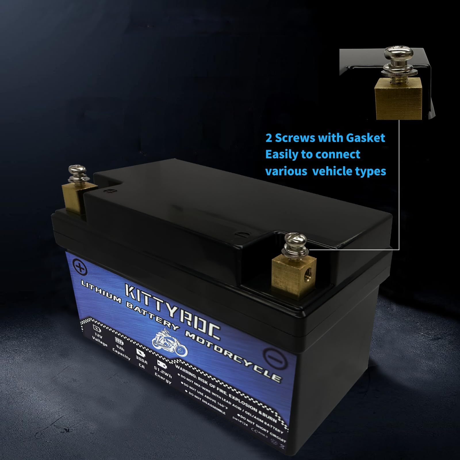 12V 4Ah 300A Batterie de moto au lithium,batterie de démarrage du moteur LiFePO4 avec BMS,batterie de remplacement pour VTT,UTV,tondeuse à gazon, jet ski, motoneige, 4WD,scooter et générateur