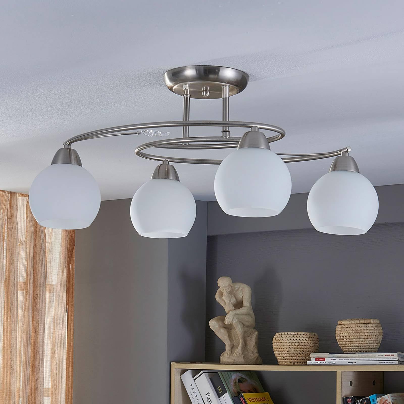 Lindby Plafonnier Svean à intensité variable (Moderne) en Gris Verre e. a. pour Salon & Salle manger (à 4 lampes, E14) Luminaire Lampe Plafond Eclerage Eclairage Interieur