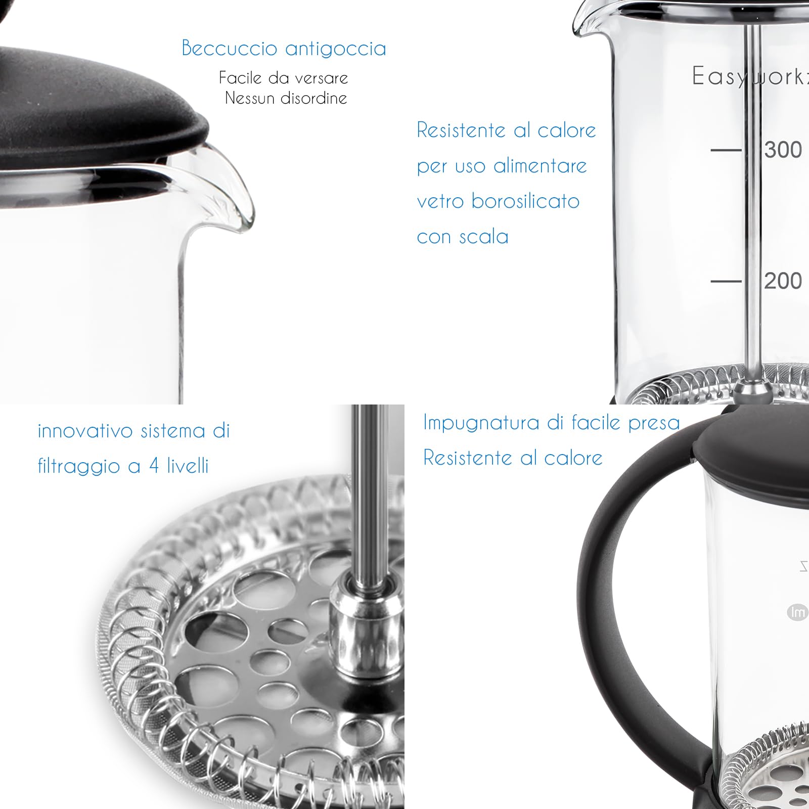 Easyworkz Eclipse Caffettiera francese con vetro borosilicato resistente al calore, 350 ml