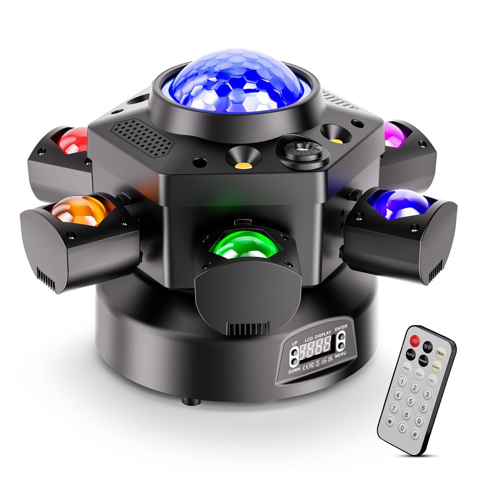 150W Bühnen Moving Head Licht, 6 LED 4-in-1 d-mx512 Beam Stroboskop RGBW Farbmischung Sternenhimmel und Magic Ball Effekte X-Achse 540° mit Fernbedienung für Hochzeitsfeiern Party Theater und DJs