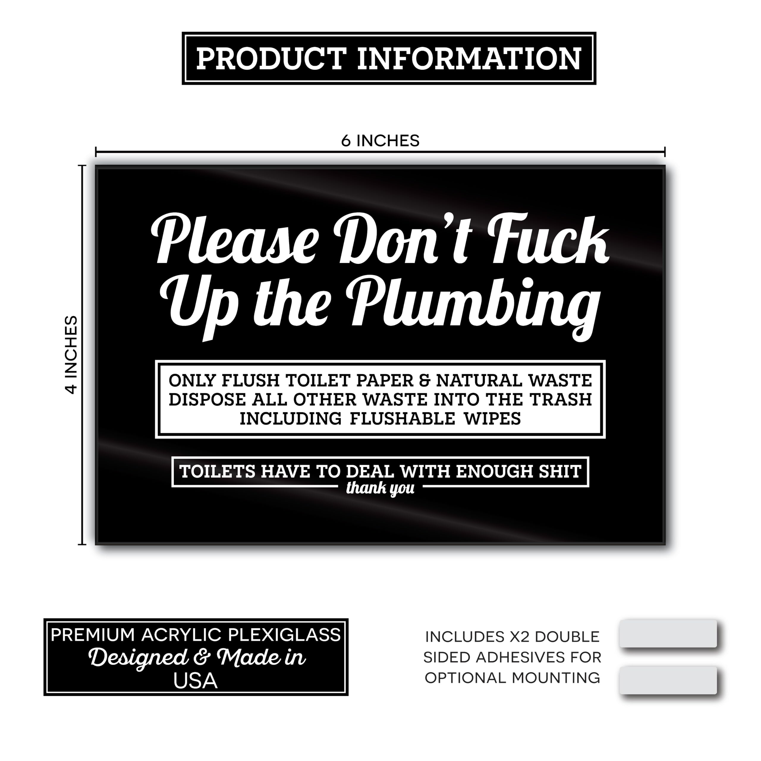 "Please Do Not Flush" Bathroom Sign - 10"x7" Plastic Sign For Restaurants & Businesses, Adhesive/Screw Mount - View #2