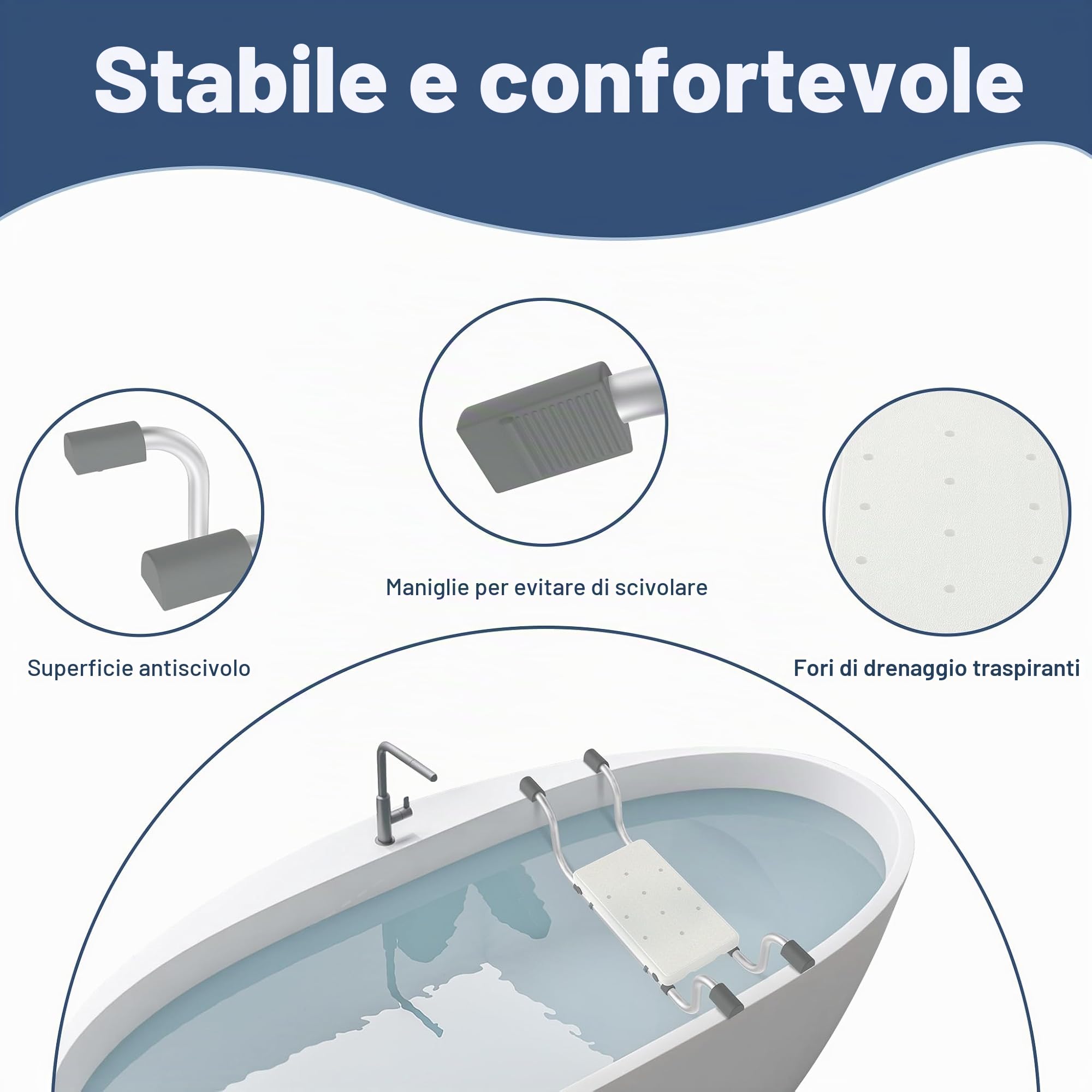 FIVMEN Sedile per Vasca da Bagno per Anziani Adulti, Sedile per Vasca Estensibile 72-82 cm Antiscivolo, Capacità fino a 150 kg, Colore: Bianco