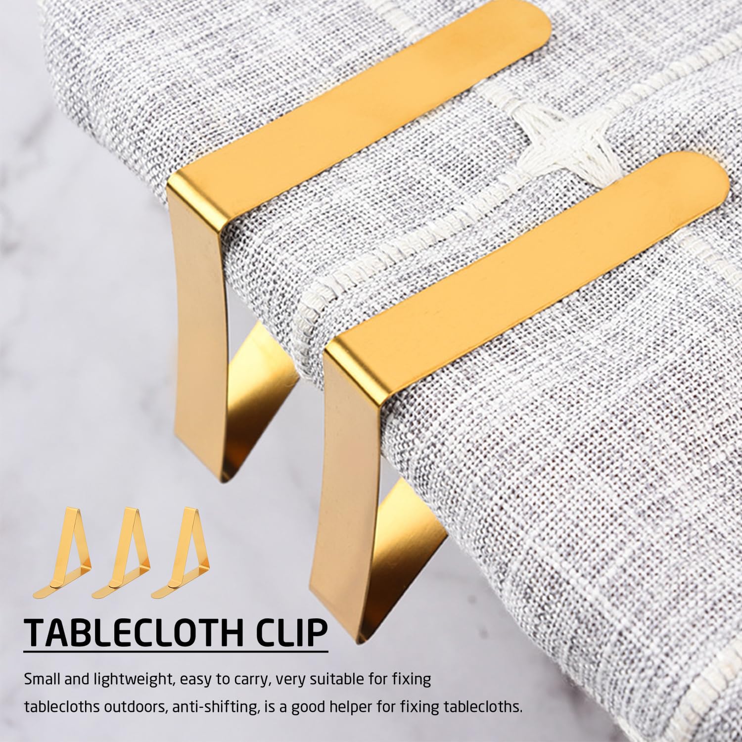 12 Pinces à Nappe Dorées – Clips De Table Extérieur Inox 4,5 Cm Anti-Vent