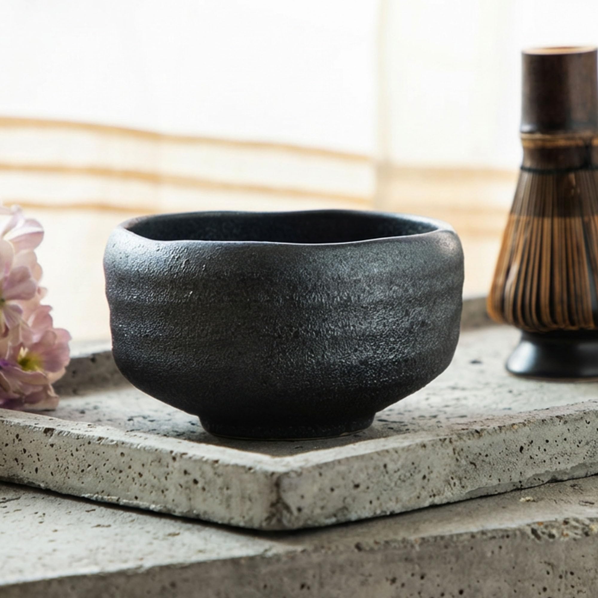 Bol à matcha japonais fait main, bol à thé en grès Mino (argent fumé)
