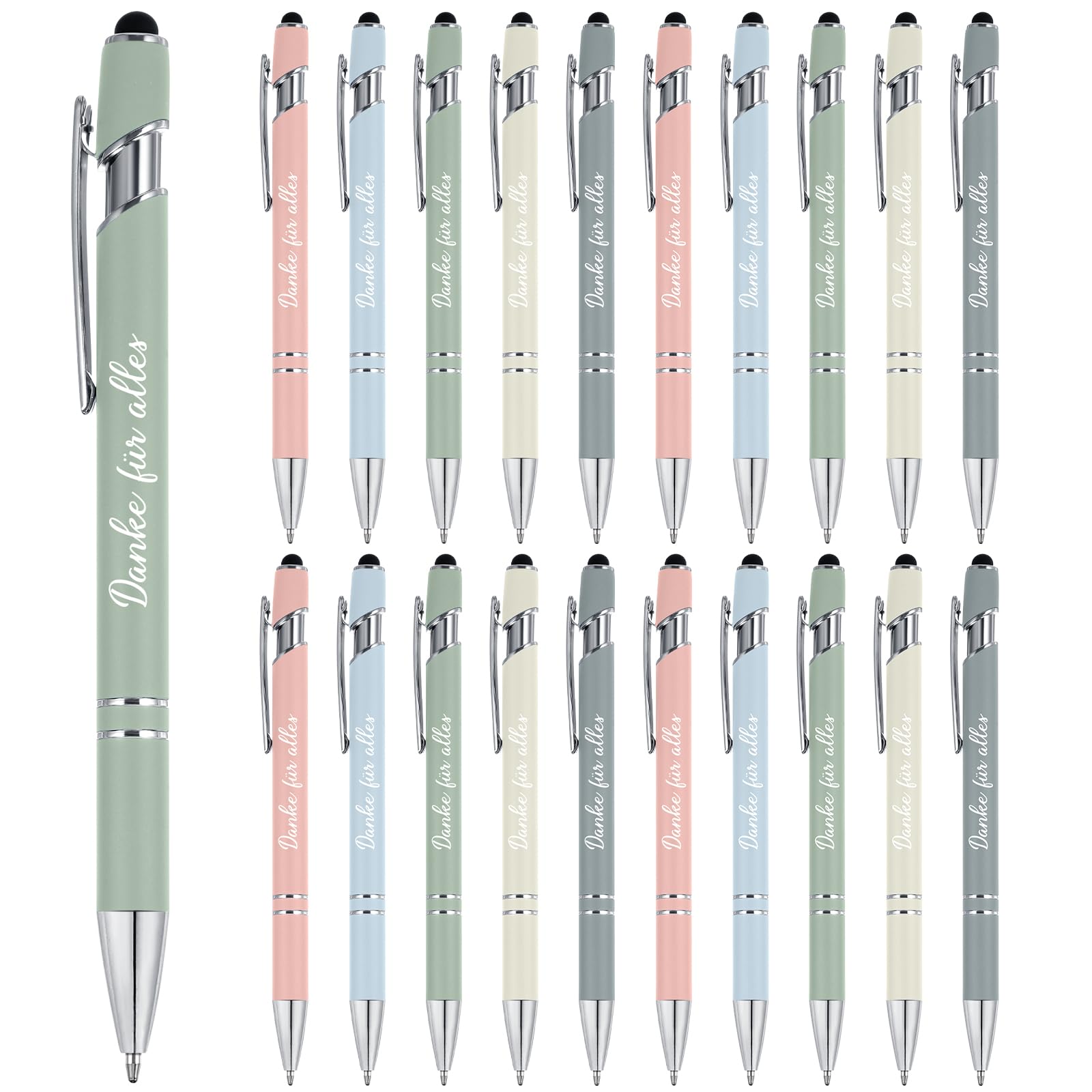 Tenare 20 Stück Dankeschön Kugelschreiber Danke für Alles Druckkugelschreiber mit Gravur Metall Zitate Stift Abschiedsgeschenk mit Touchstift für Lehrer Mitarbeiter Kollegen Büro(Macaron Farben)