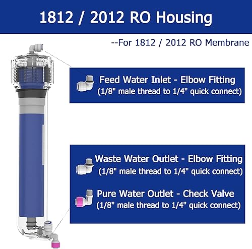 Miniatura 6 de Reemplazo del filtro de membrana RO de 100 GPD con carcasa de membrana de ósmosis inversa, llave, conexión rápida de 14 pulgadas, válvula de