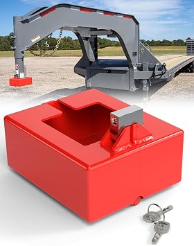 Upgraded Gooseneck Trailer Lock Fits Round and Square Trailer Tubes, Red Powder-Coated Gooseneck Hitch Lock for Trailers Fits Most 7 Inch Baseboard Couplers, Anti-Rust