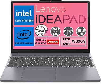 Lenovo IdeaPad Slim 3 | i5-13420H | 8GB DDR5 RAM | 512GB SSD | 15.3 WUXGA (1920x1200) IPS 300nits Anti-glare, 45% NTSC, 60Hz | FreeDOS Laptop | 83K1004ETR