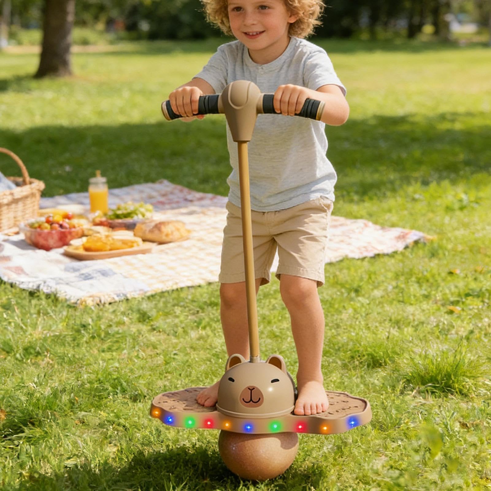Pogos Stick per Bambini Palla di Rimbalzo per Bambini Palla Equilibrio con Maniglia Pogostick, Pogostick Balance Ball Palettibambini Capibara con Pompa e Luce Balance Ball