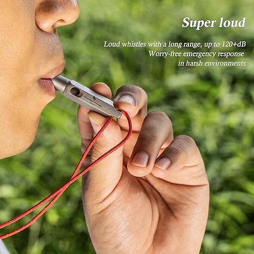 Miniatura 5 de Boundless Voyage Silbato de titanio para supervivencia de emergencia con cordón fuerte para acampar al aire libre, senderismo, entrenadores,