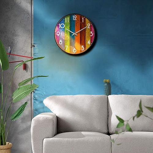 Miniatura 8 de Reloj de pared silencioso sin tictac, colorido, multicolor, analógico, pantalla grande, moderno de mediados de siglo, funciona con pilas,
