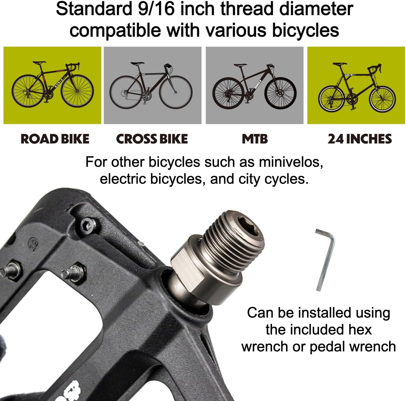 GORIX Bike Flat Pedals 3 Bbearings Nylon Durable Lightweight with Non-Slip Pin Spike Road Mountain MTB Bicycle (GX-F576)