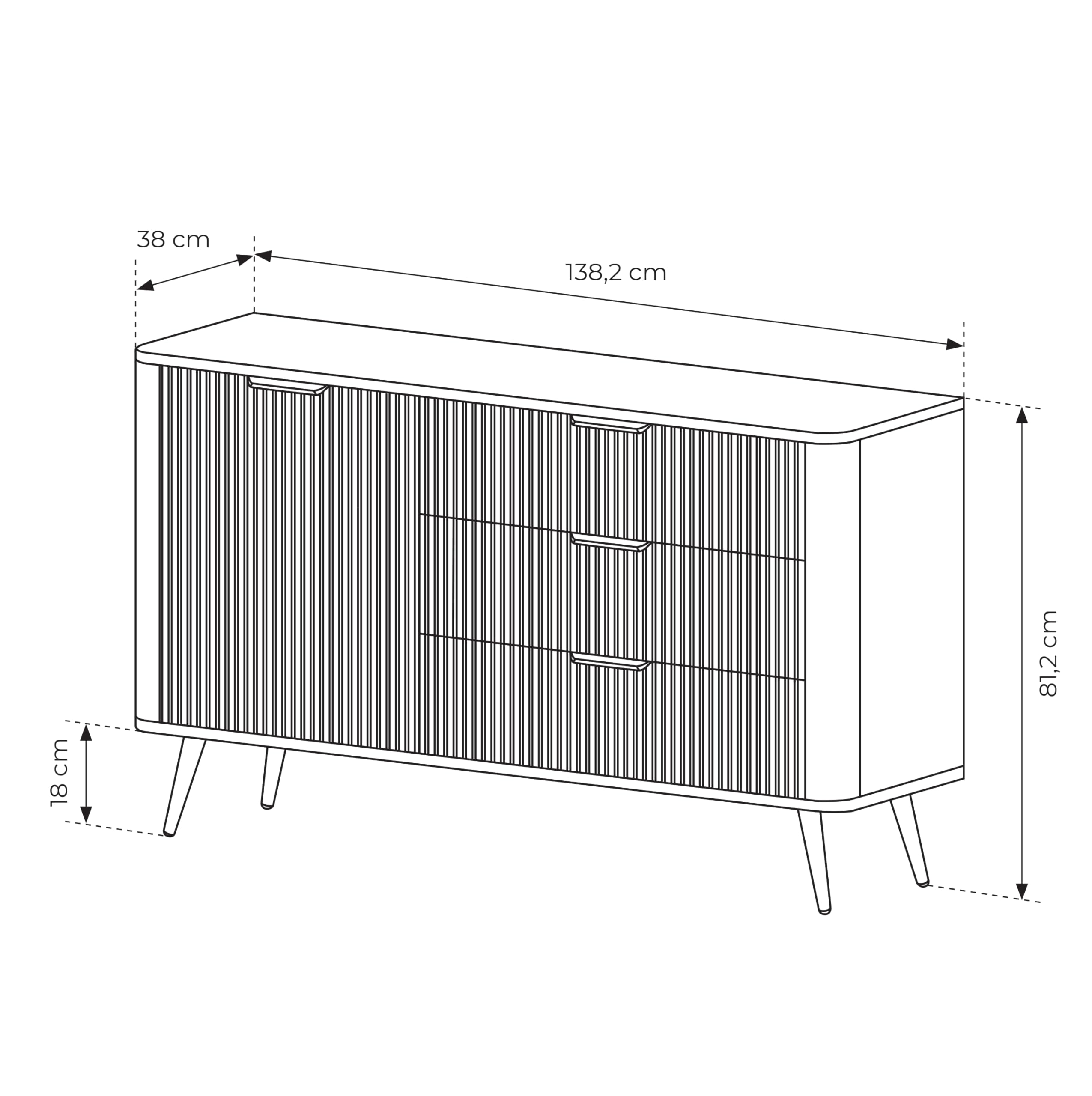AXLIVING Vespasia 138D3S Buffet Moderne avec Tiroirs Noir 138,2 cm Commode pour Salle à Manger Salon Couloir