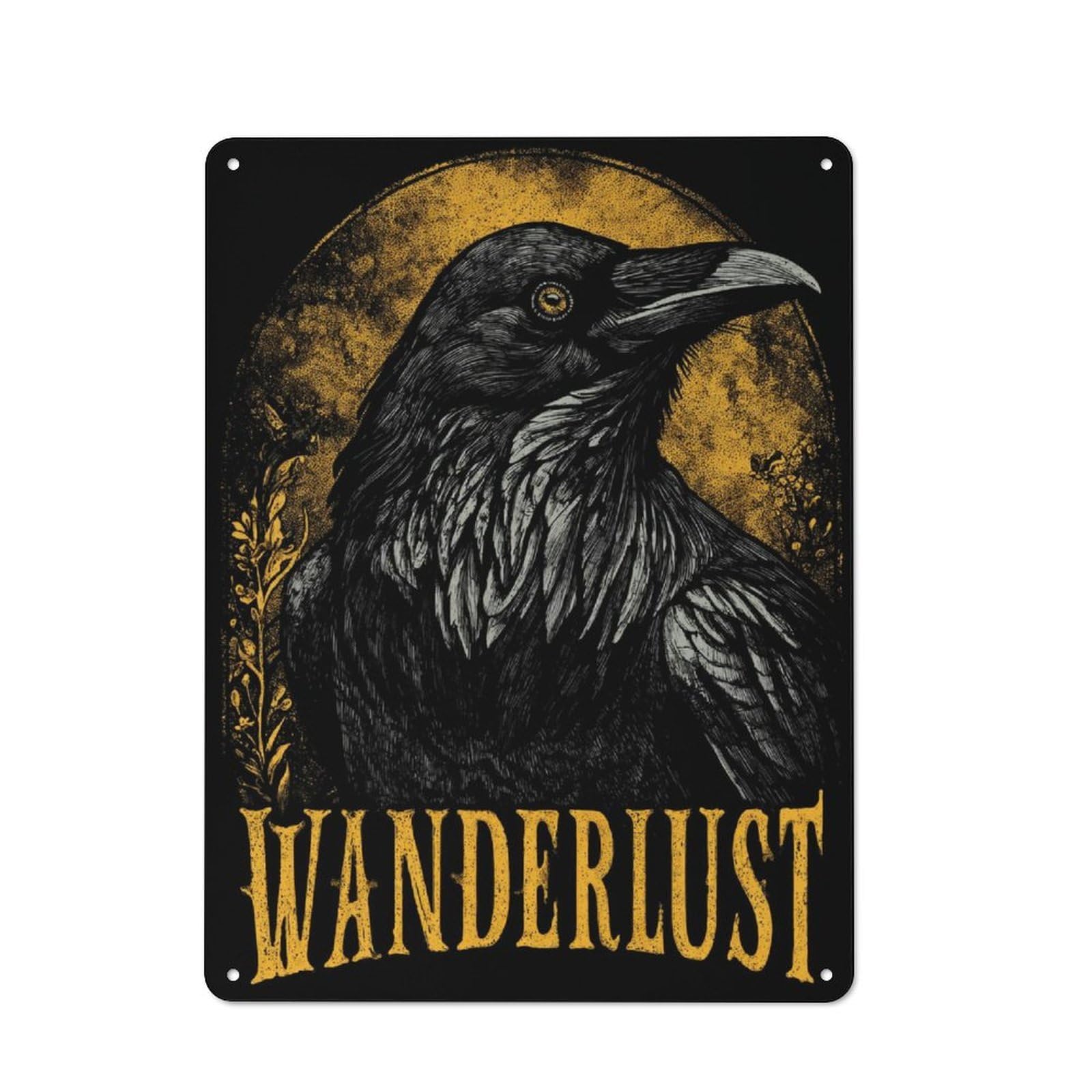 Junmoney Raven Wanderlust Art Print Kitchen Metal Sign With Design 40X30cm, Cosy Kitchen Wall Decor For Bakery, Diner, Cafe Or Family Room