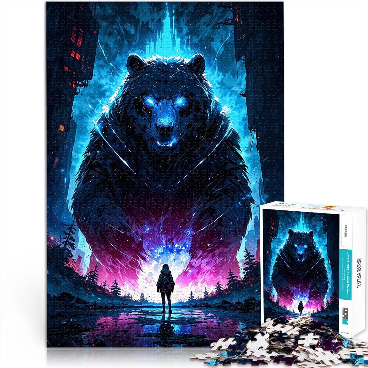 Jigsaw Puzzles for Adults 1000 Piece Epic Giant Bear vs. Girl Warrior Familienspaß Geburtstagsgeschenk, Geschenke75x50cm