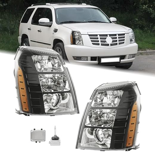 Pair Black With Bulbs Ballast Headlight Fit for 2007-2014 Cadillac Escalade