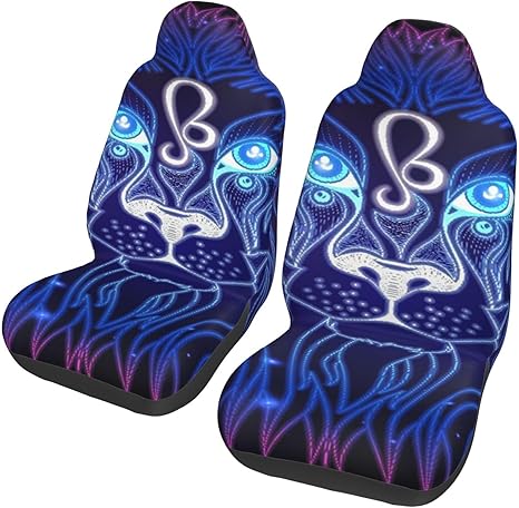 Leo Zodiac Sign Horoscope Symbol Universal Car Seat Covers 2-Piece Set - Stretch-to-Fit Front Seat Protectors for Cars, Trucks & Suvs
