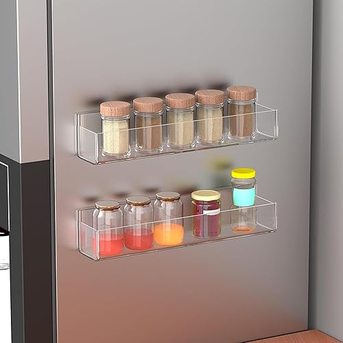 Miniatura 8 de PMMASTO Organizador de especias acrílico adhesivo para pared con cinta nano de doble cara, organización de estante de especias para puerta de
