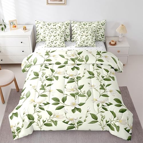 Erosebridal Modern Flower Queen Comforter Set Pure Floral Bed in a Bag with Flat