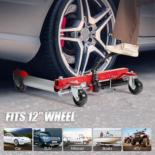 Miniatura 6 de TUFFIOM Juego de 4 gatos para ruedas de automóvil, patines hidráulicos de 1500 libras, gato de posicionamiento de vehículo de 12 pulgadas, rodillos