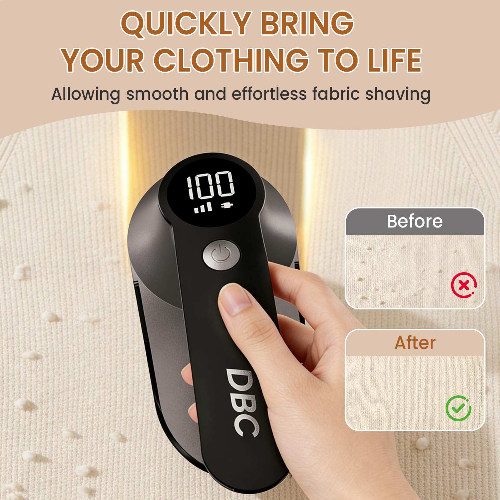 DBC Afeitadora de Tela con Motor Potente de 15000r/min, Pantalla LED, 3 velocidades, Cuchillas de 6 Hojas, removedor de Pelusa Grande para Ropa, Bola de Pelusa, Muebles, Pelusas - Negro y Plateado