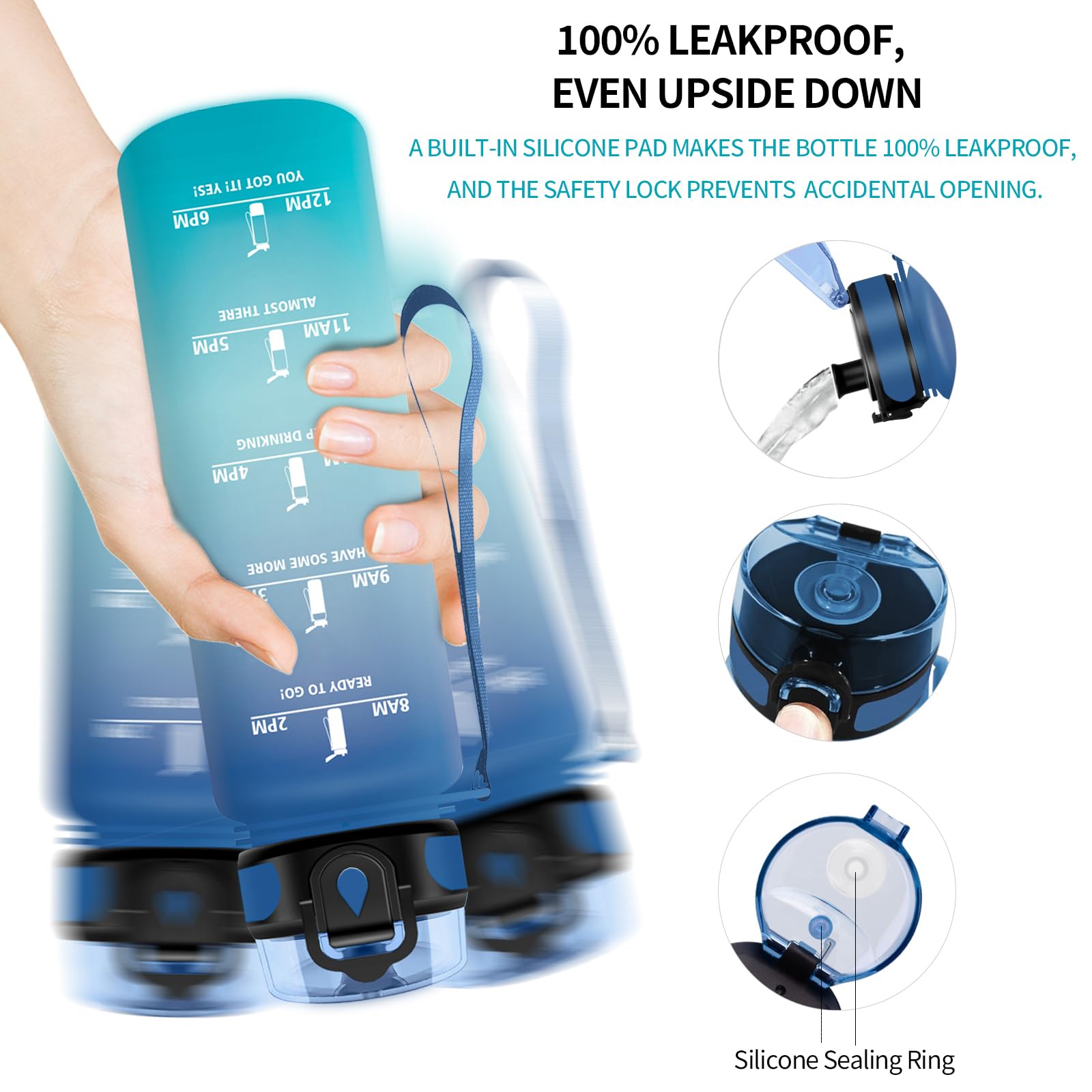 Vikaster Borraccia Sportiva, Borraccia 500ml/1000ml/1500ml, Senza BPA & Prova di Perdite, Bottiglia Acqua Bambini, Bici, Scuola, Palestra, Ufficio, Yoga