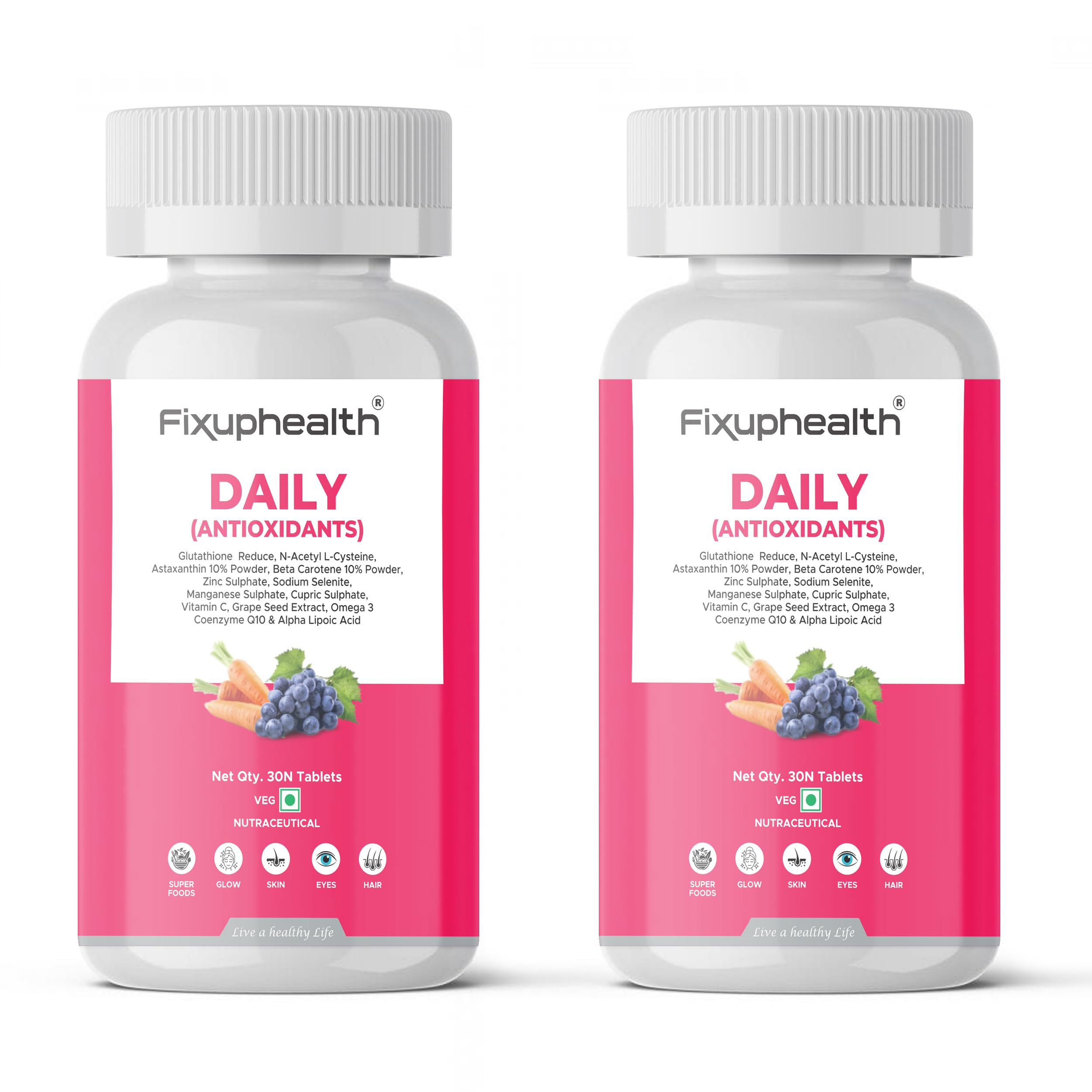 can i take omega 3 with glutathione Fixuphealth Daily Antioxidants CoQ10 & Glutathione Supplement | NAC, Astaxanthin, Alpha Lipoic Acid, Zinc & Selenium | Skin Brightening, Hair, Eye & Immunity Support