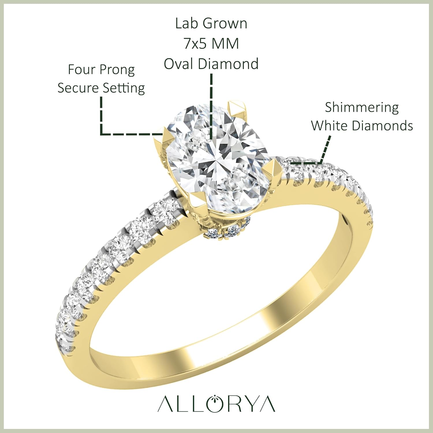 IGI Certified Solitaire Engagement Ring for Women With 1.1w, Oval (0.80 ct Center) & Round (0.3) Lab-Grown White Diamond in 18K Solid Gold