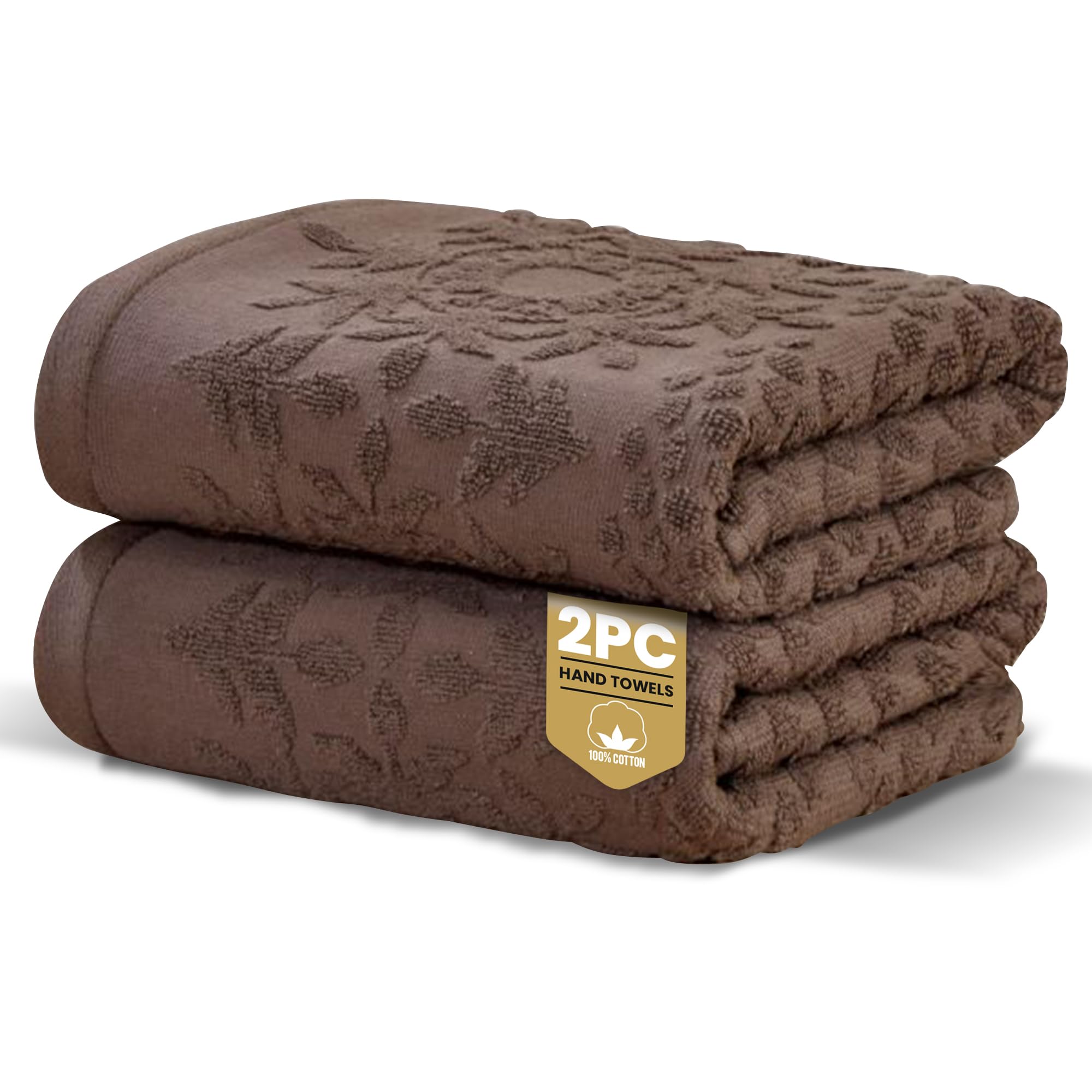Rapport Home 2-Pack Versailles Jacquard Hand Towels | 50x85cm 100% Cotton 500GSM | Absorbent & Soft Bathroom Towel Set | Oeko-Tex Certified Mushroom Latte