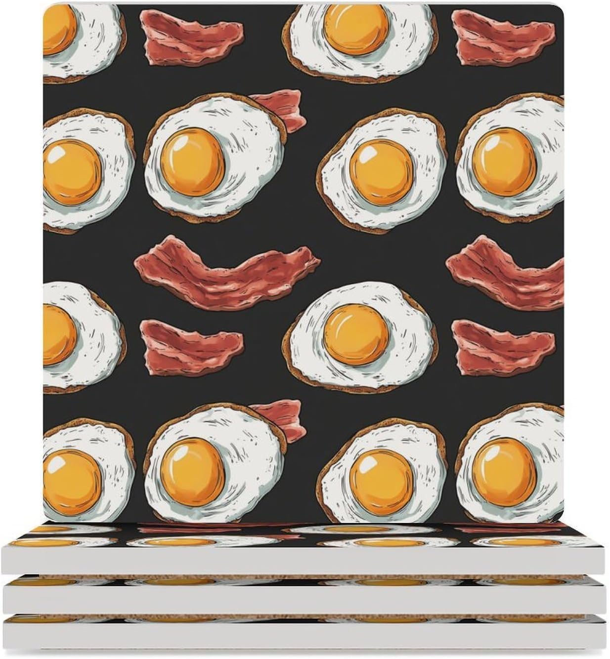 Fried Eggs Bacon Ceramic Coasters Square Drinks Coaster Coffee Table Decor Table Coaster for Home Bar
