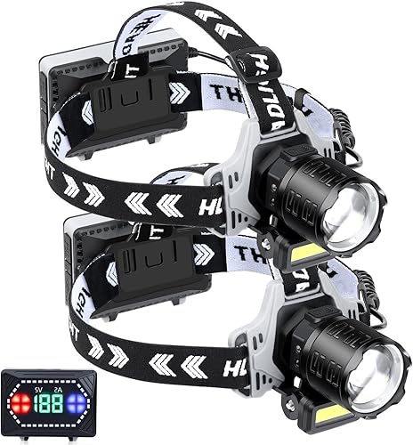 LED Headlamp Rechargeable 1000 Lumens Super Bright with 10 Modes & Motion Sensor, 2 Pack Head Lamp with Zoomable, IPX7 Waterproof, 135°Adjustable