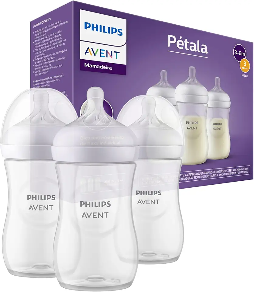 Philips Avent Triplo Mamadeira Pétala 3.0 9oz/260ml com bico de fluxo médio (Fluxo 3), Transparente, SCY903/03