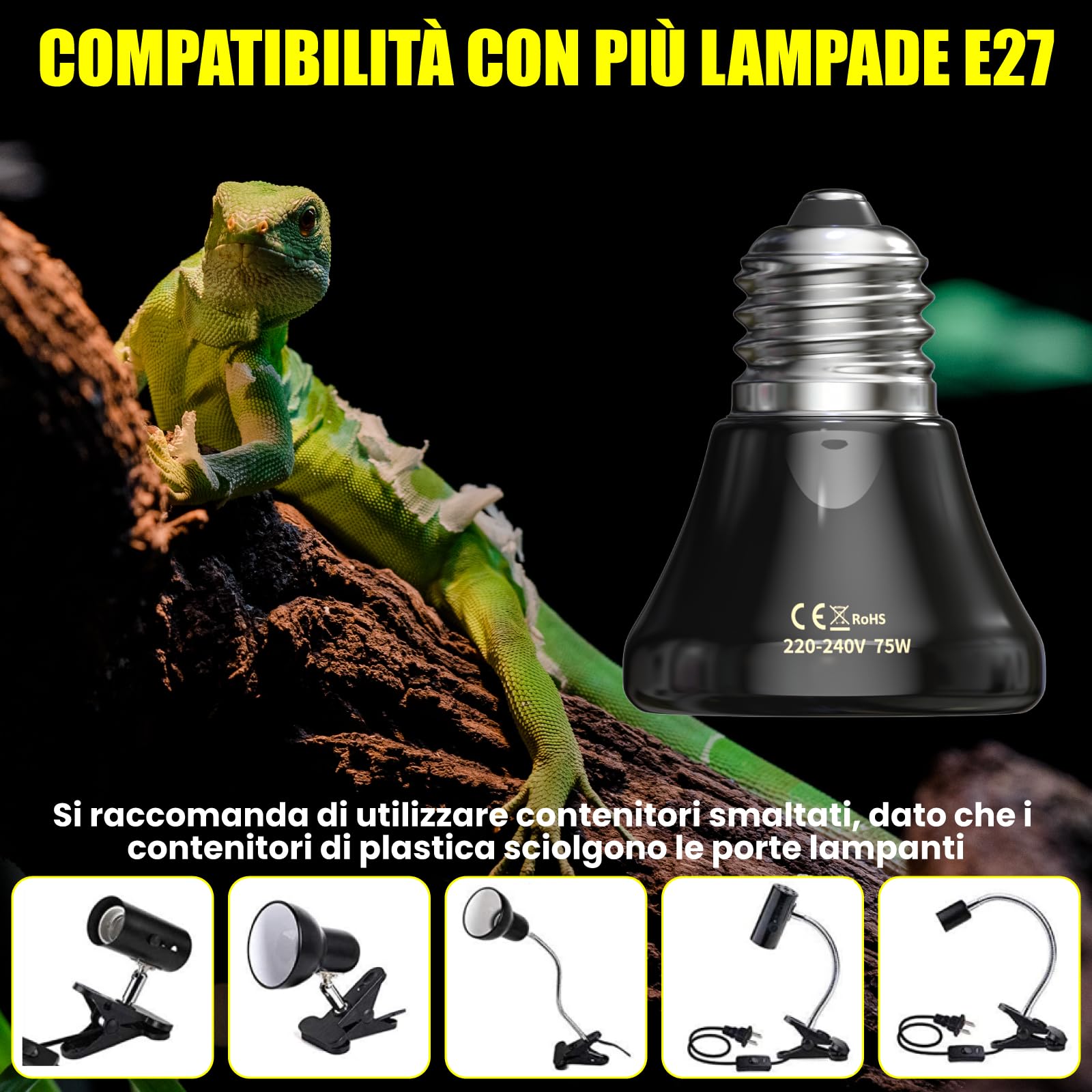 Lampada Riscaldante Ceramica E27 75W - 2 Pezzi, Infrarossi Per Rettili, Tartarughe E Cuccioli - Foto 8