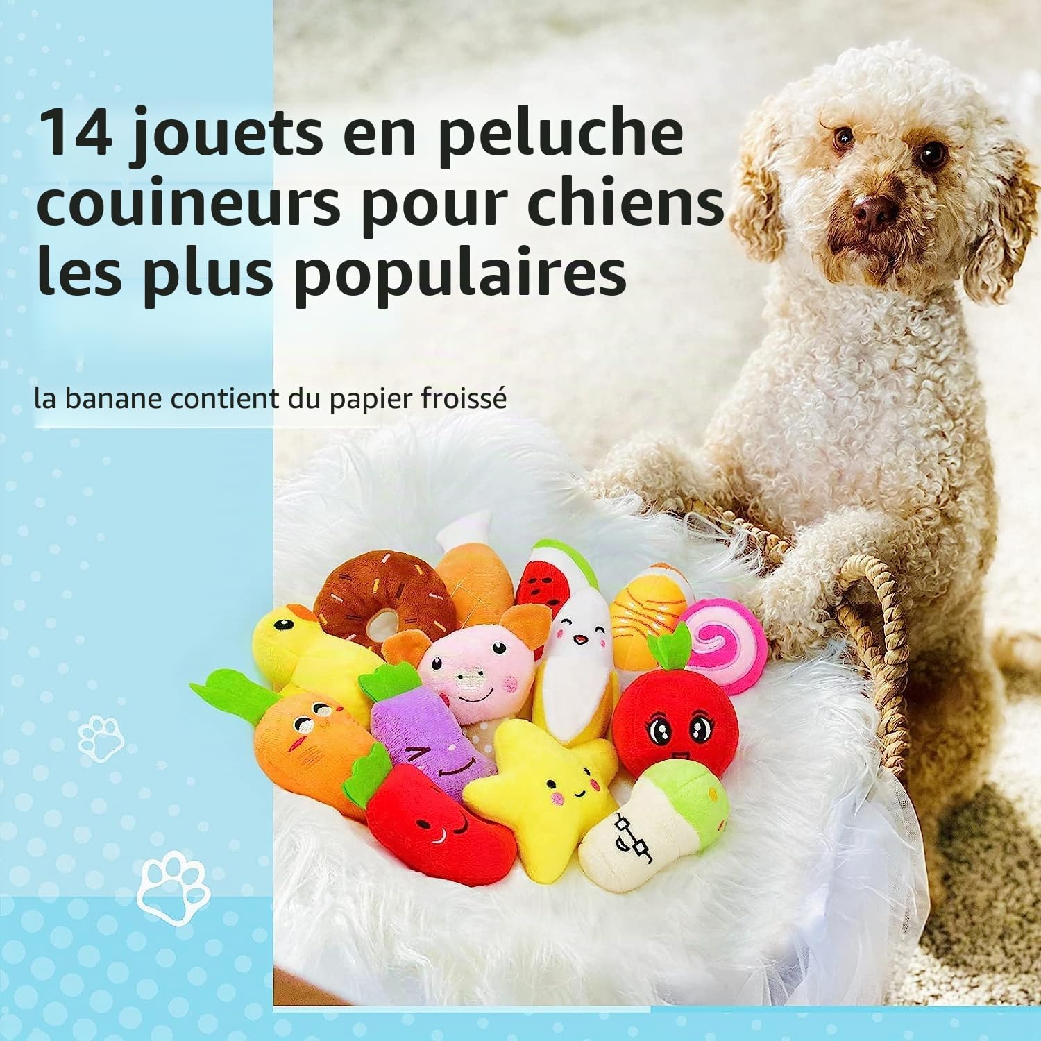 Legend Sandy Lot de 14 Jouets couineurs en Peluche Mignons pour Chiens, Fruits, collations et légumes
