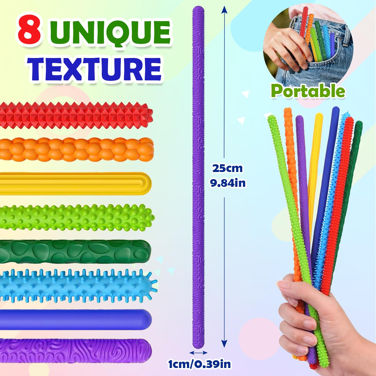 Quelcc 8 PCS Fidget Toys Sensory Stick, Colorful Quiet Fidget Toy - Image 2