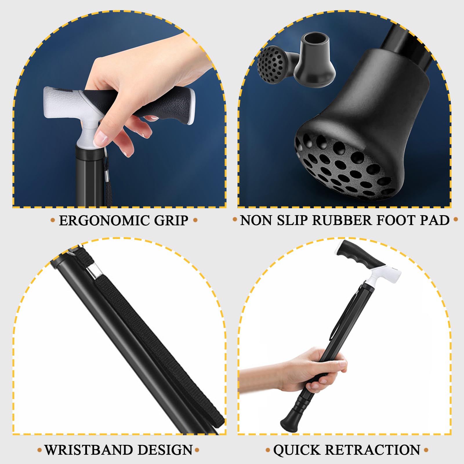 Walking Cane for Men Women Seniors Lightweight Non Slip Collapsible Hiking Stick, Adjustable Trekking Pole for Hiking Travel Walking