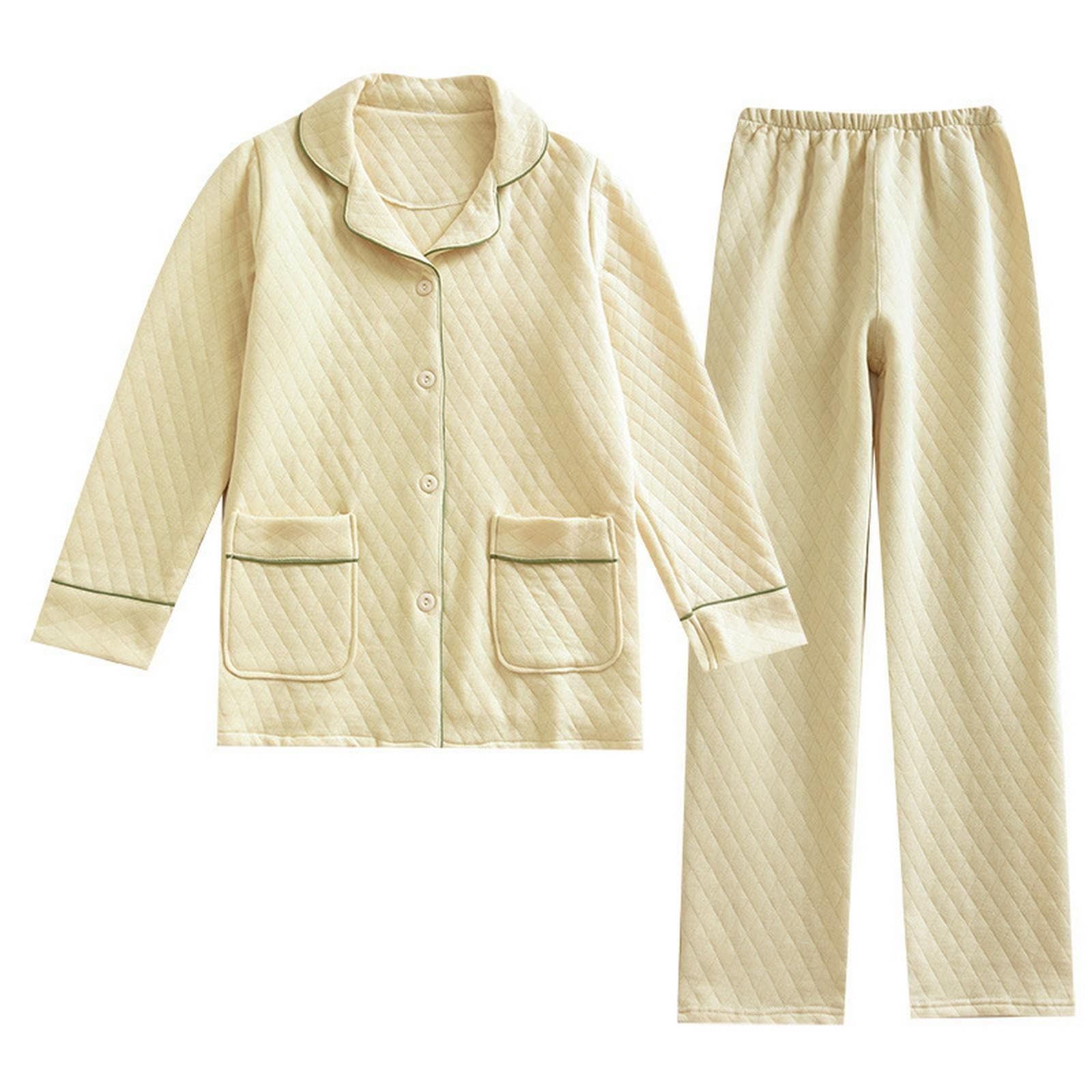 MOGSA Pijamas para mujer, pijamas de tres capas, acolchadas, para otoño, invierno, de algodón grueso, casual, ropa de hogar, para hombre
