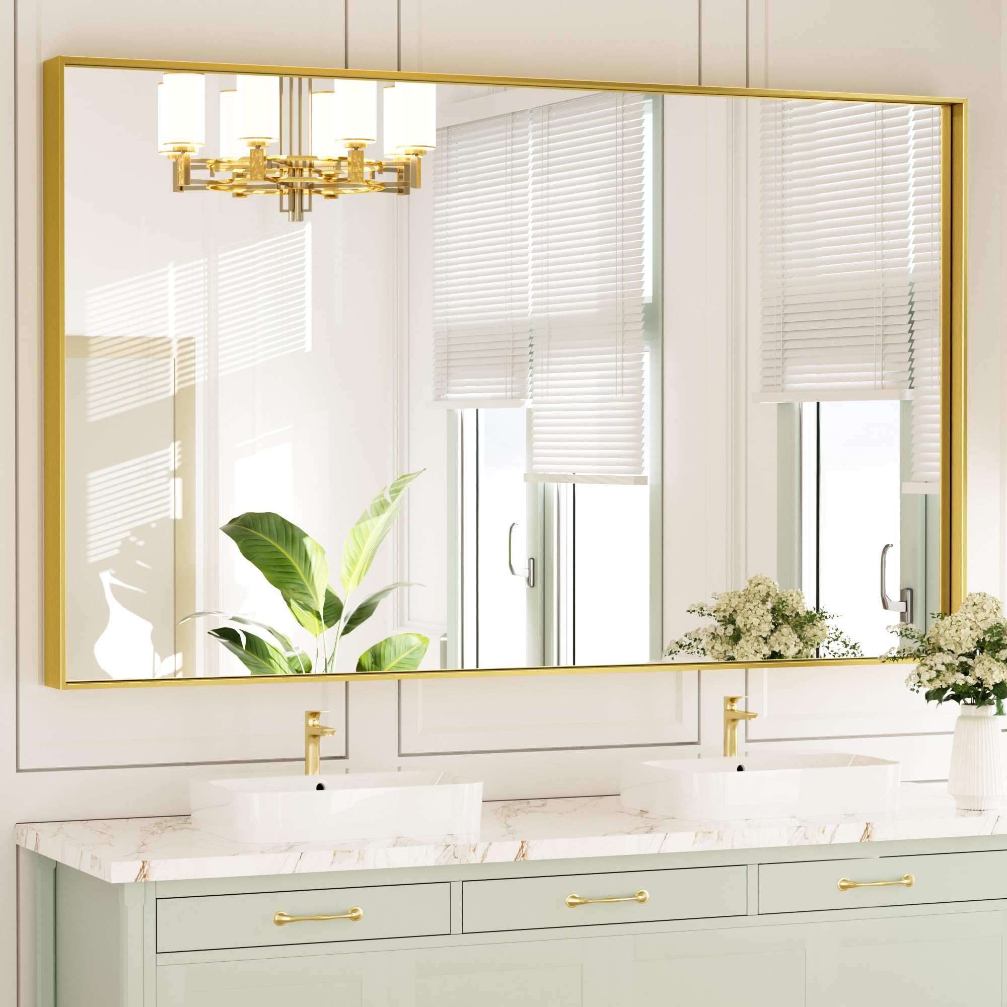 TETOTE 60 x 36 Inch Brushed Gold Bathroom Wall Mirror