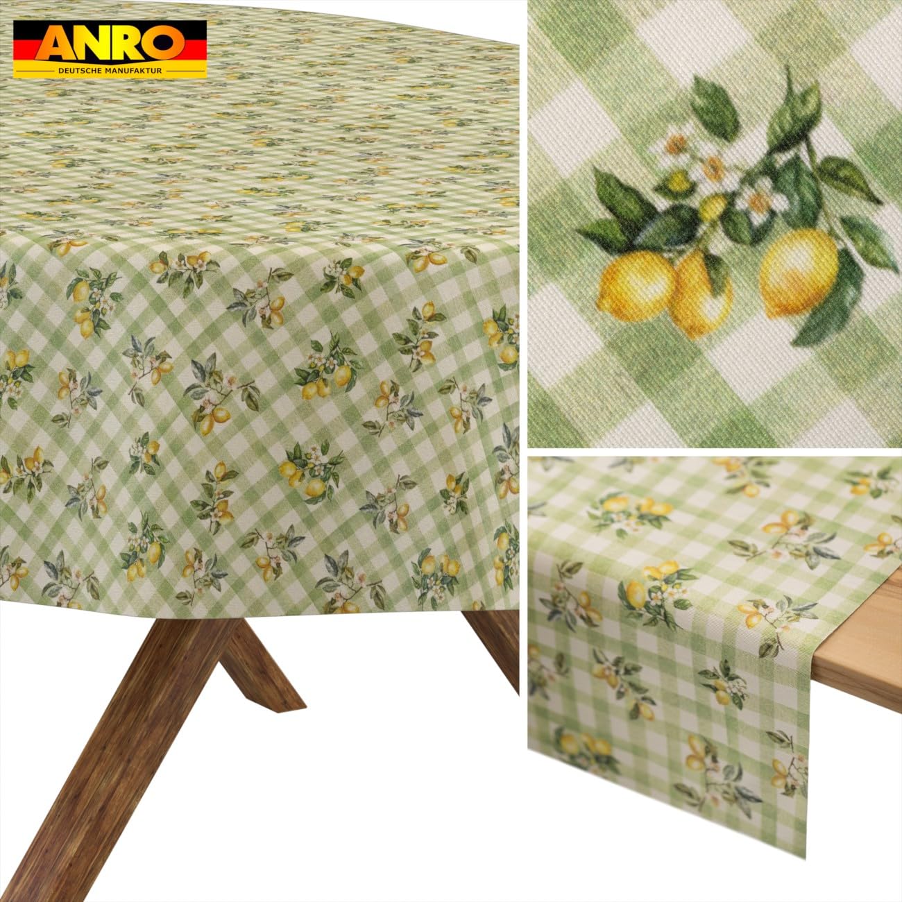 ANRO Mantel de Mesa Limones 70% Algodón 30% Poliéster | Antimanchas Interior Exterior Cocina Jardín Bordes Cortados 240x140 cm