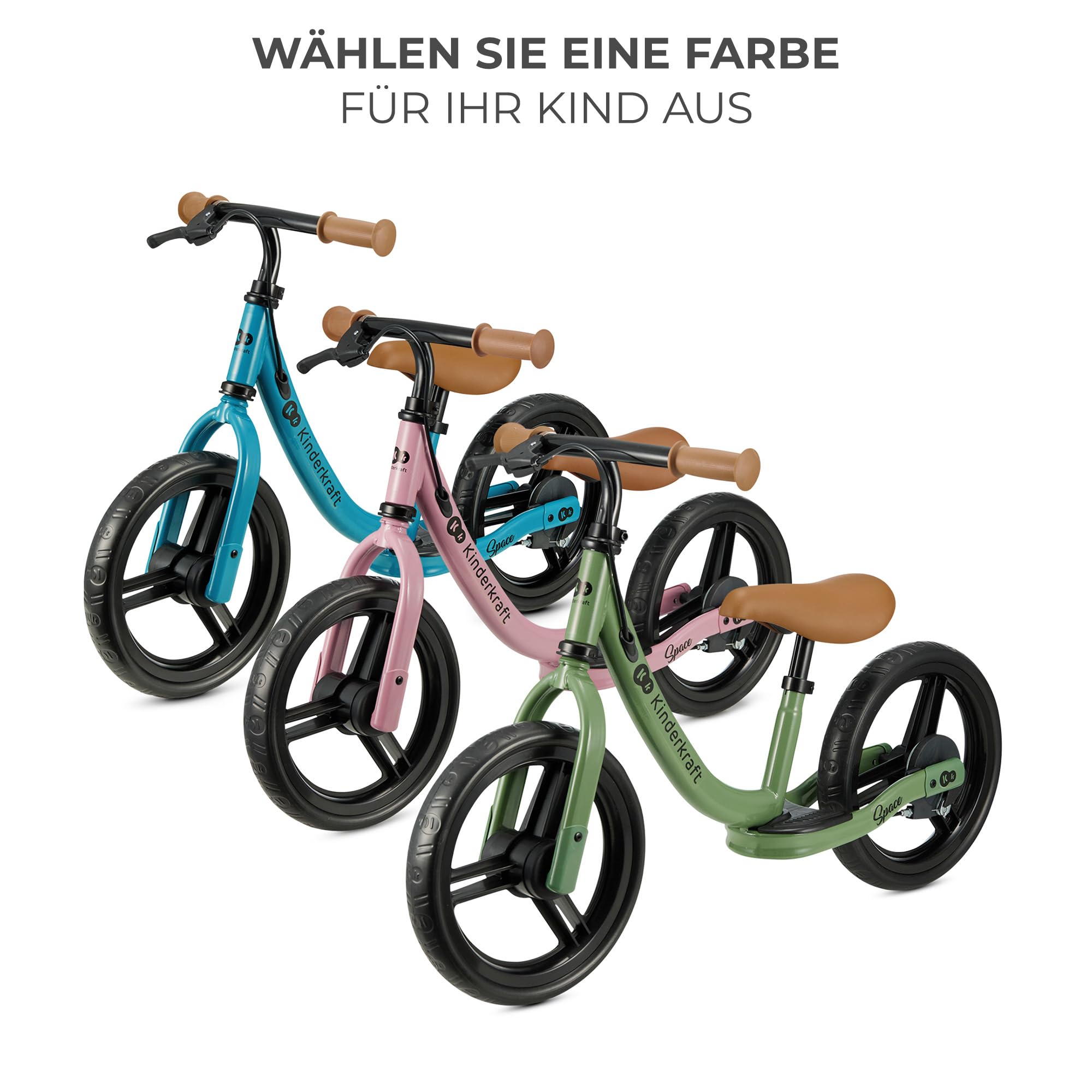 Kinderkraft SPACE2 Laufrad, Lernlaufrad, Kinderlaufrad, Höhenverstellbarer Sattel, 12 Zoll Räder, Metall, ab 2 Jahre, Modernes Design