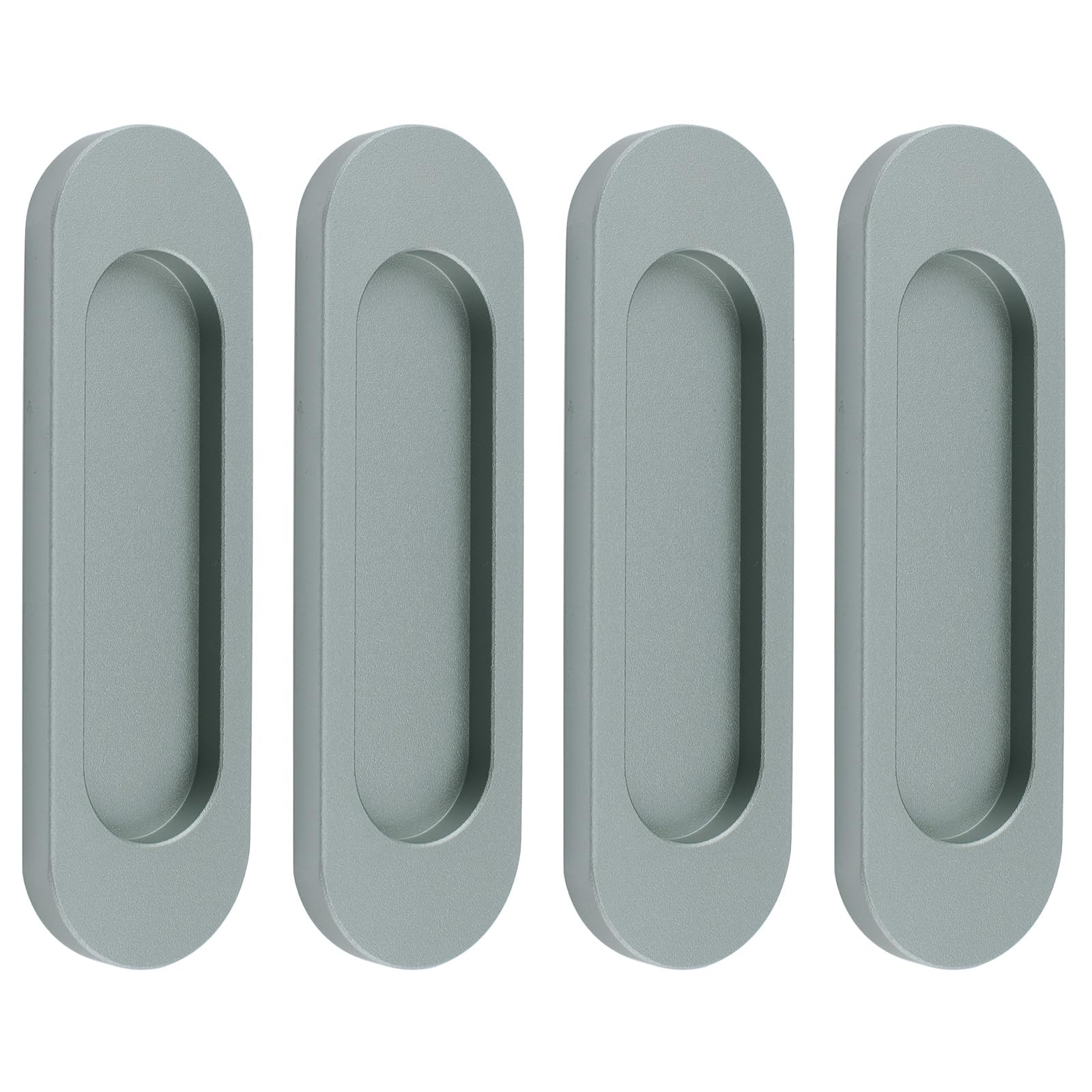 Morobor Matte Grey-4Pcs Self-Stick Oval Sliding Door Pulls, 4Pcs Aluminum Alloy Flush Pull Punch-Free Handle For Sliding Barn Door Windows Cabinets Closet Drawers (Matte Grey, 100Mm)