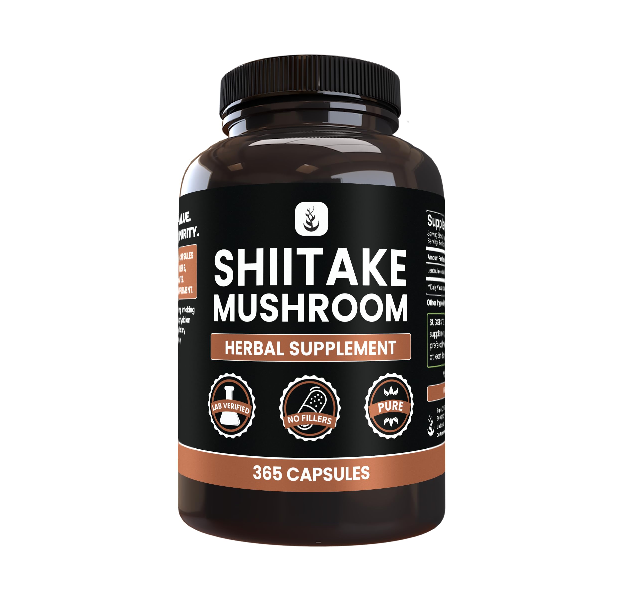PURE ORIGINAL INGREDIENTS Shiitake Mushroom (365 Capsules), No Magnesium Or Rice Fillers, Always Pure, Lab Verified
