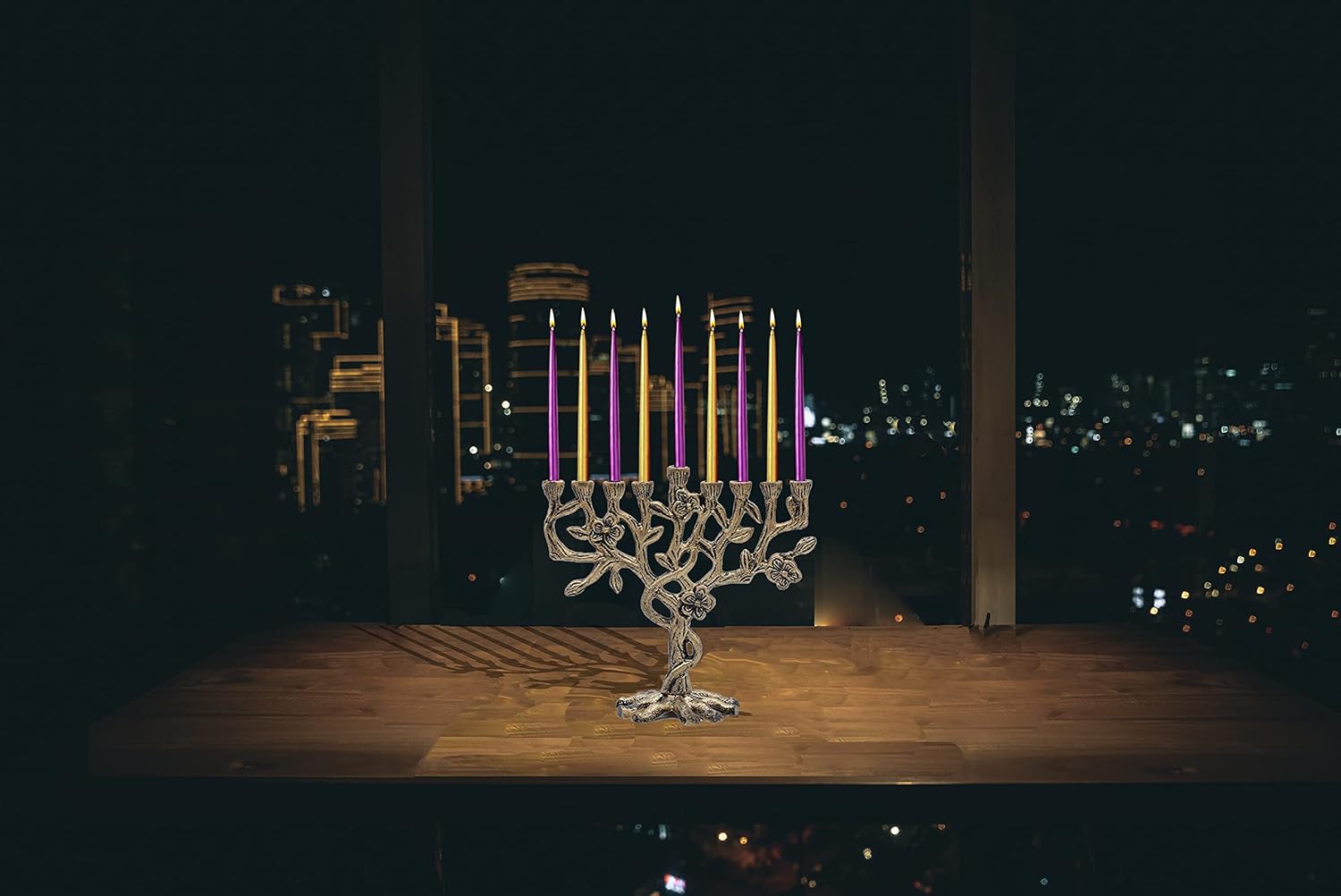 Ner Mitzvah Tree of Life Menorah for Chanukah - Fits All Standard Candles - Artistic Bronze Gold Menorah - 8" High