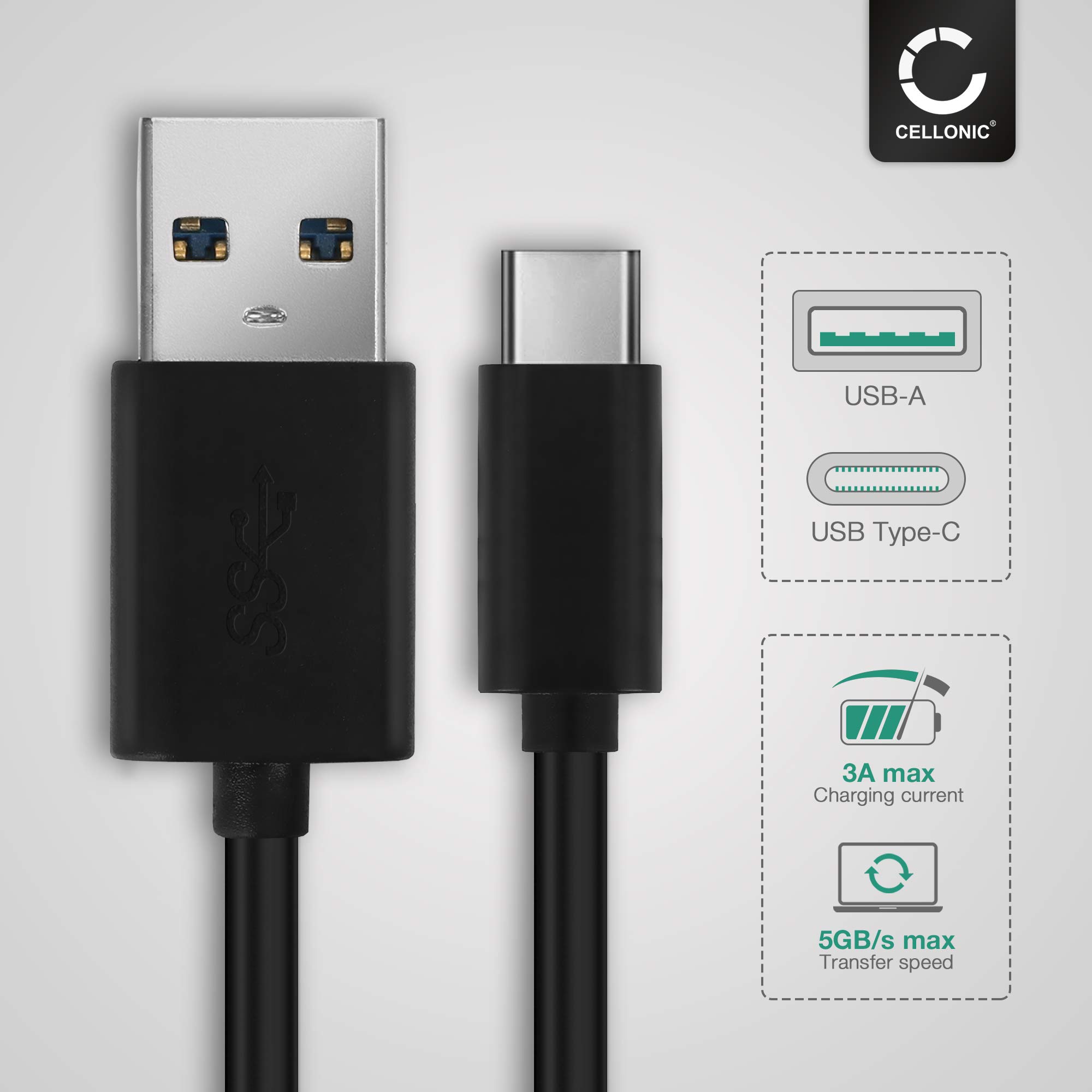 CELLONIC Cavo USB 1m compatibile con Fuji FujiFilm X-T3 FujiFilm X-T30 FujiFilm GFX 50R GFX100 Filo carica 3A Cavetto dati USB C Type C 3.1 Gen 1 PVC