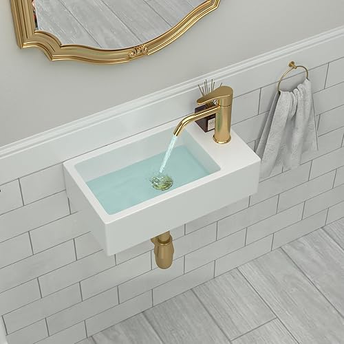 Miniatura 3 de Fregadero de baño de 18 pulgadas  Fregadero rectangular pequeño de 18 x 10 pulgadas para montaje en pared, fregadero de baño de cerámica de